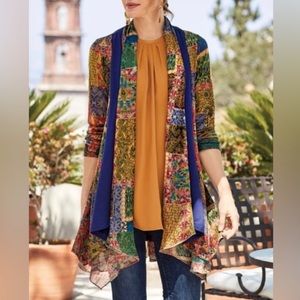 SOFT SURROUNDINGS Paisley Print Waterfall Satin Lined Open Cardigan XS